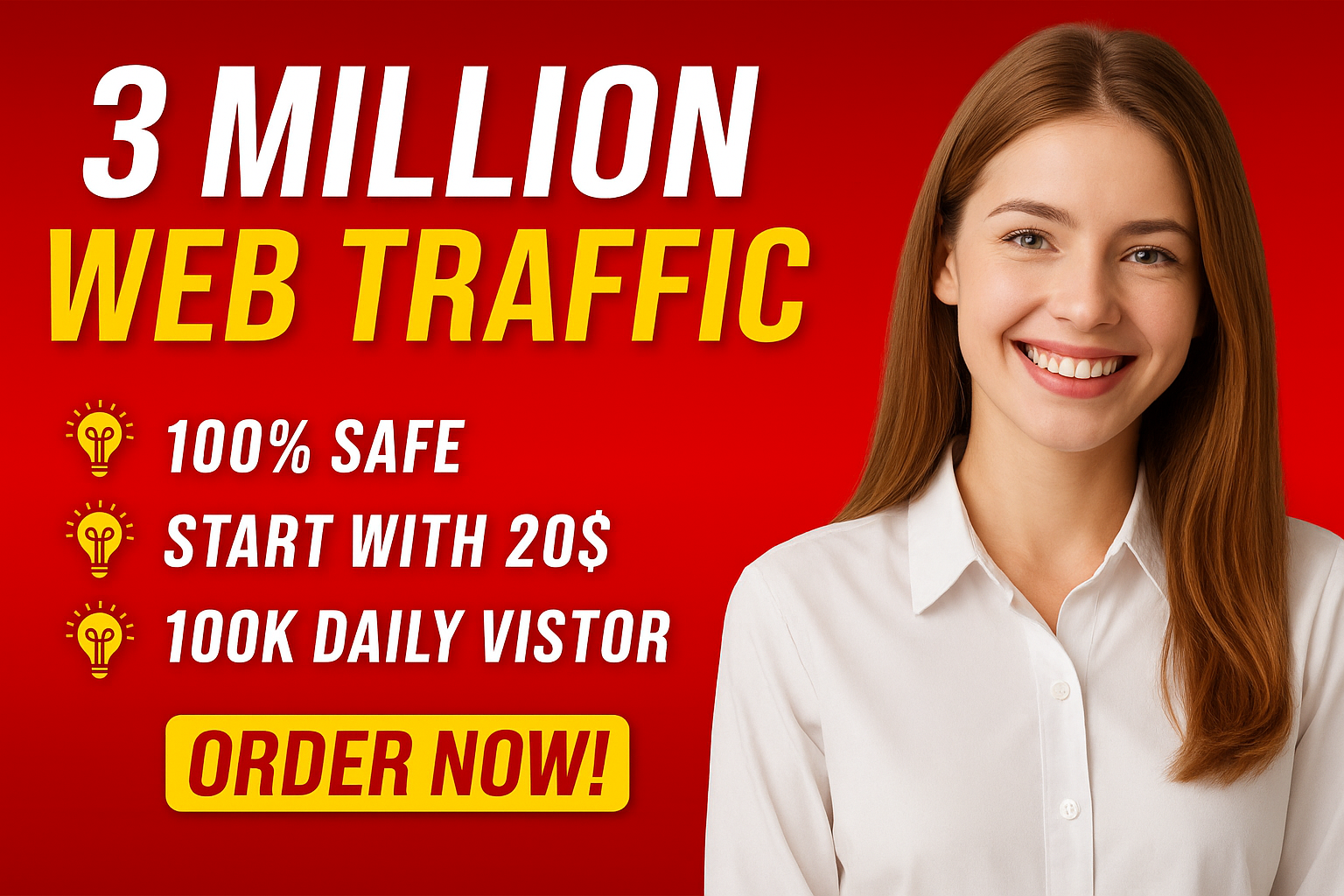 Drive 3,000,000 targeted real organic website traffic by Google, Yahoo, Bing.