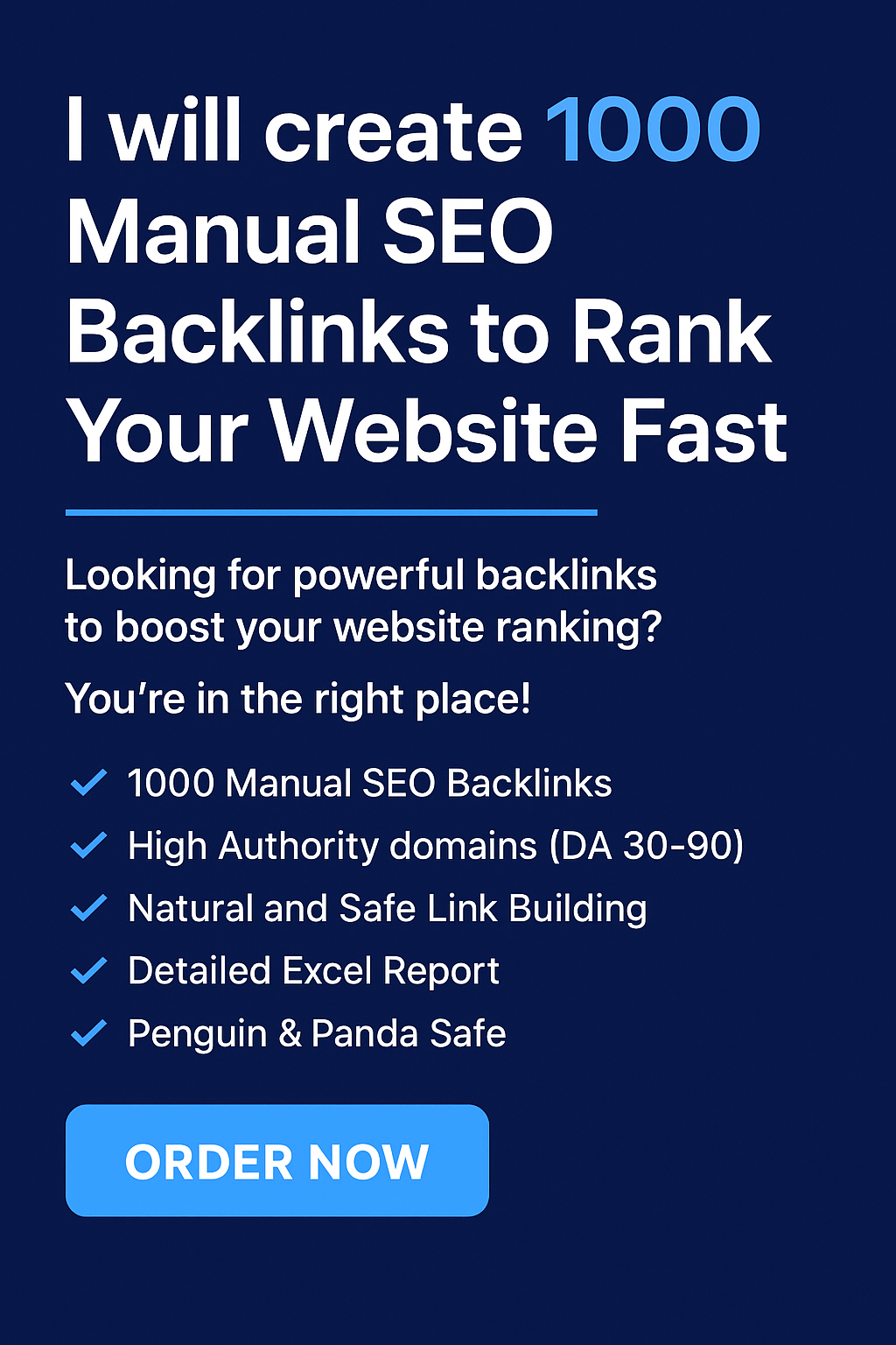I will create 1000 Manual High Quality SEO Backlinks to Rank Your Website Fast