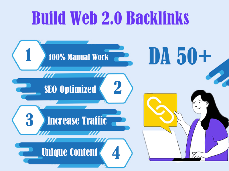 I will build 50+ SEO-optimized manual Web 2.0 backlinks with unique content and high DA sites